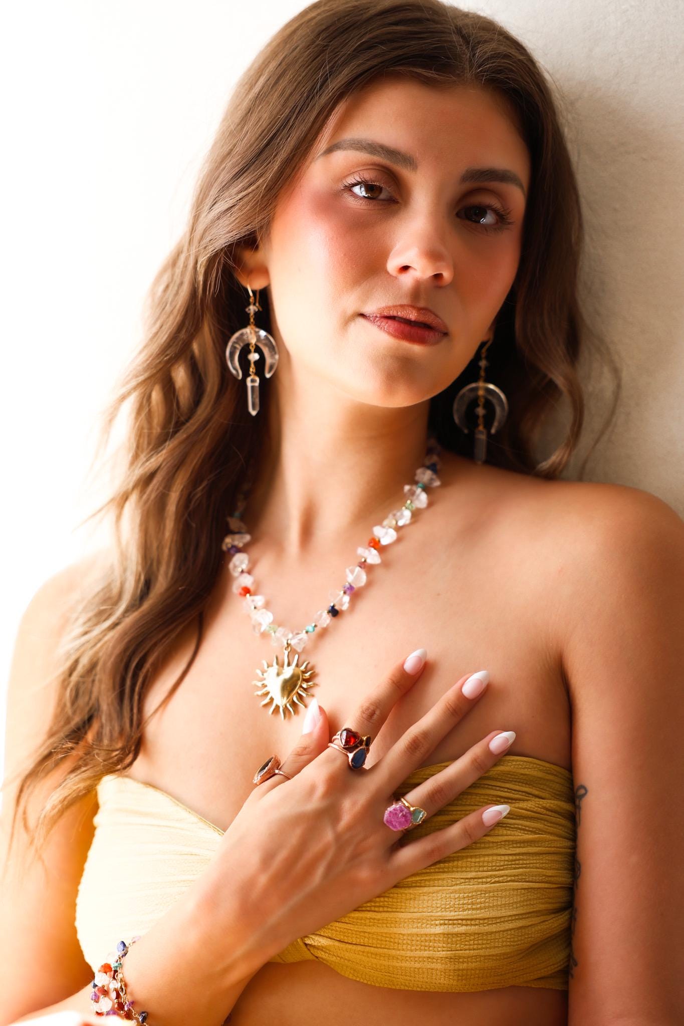 Chakra Gemstone and Herkimer Diamond Statement Necklace, Heart Chakra Choker Necklace, Chakra Stone Choker, Chunky Gemstone Choker Necklace