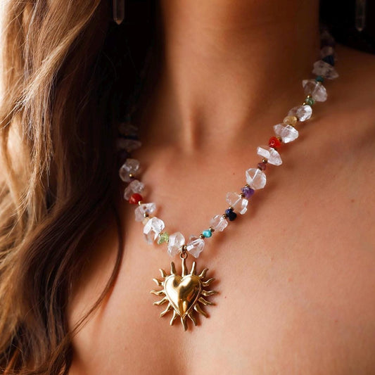 Chakra Gemstone and Herkimer Diamond Statement Necklace, Heart Chakra Choker Necklace, Chakra Stone Choker, Chunky Gemstone Choker Necklace