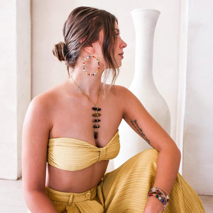 Beaded Chakra Gemstone Hoop Earrings: Boho Gemstone Chakra Hoops- Raw Chakra Gemstone Earrings, Handmade Earrings For Women