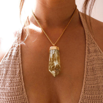 Extra Large Citrine Point Necklace, Huge Citrine Pendant, Citrine Statement Necklace