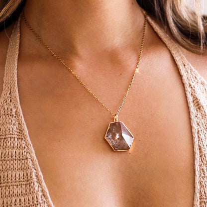 Crystal Quartz Prism Pendant, Quartz Hexagon Pendant, Clear Crystal Charm Necklace, Natural Crystal Jewelry