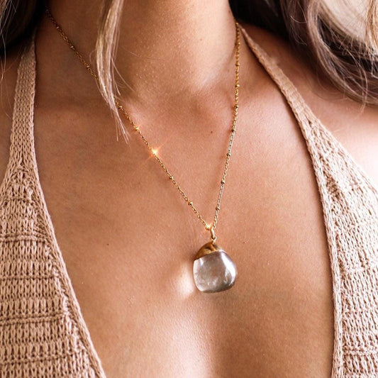 Crystal Quartz Orb Pendant, Round Crystal Nugget Necklace, Natural Crystal Ball Necklace, Everyday Crystal Jewelry