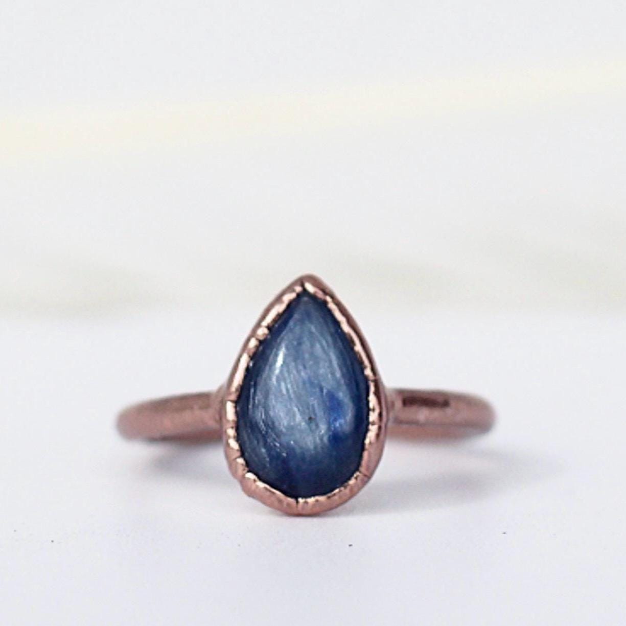 Blue Kyanite Teardrop Copper Ring, Blue Teardrop Stone Ring, Tear Ring, Teardrop Jewelry, Copper Kyanite Ring