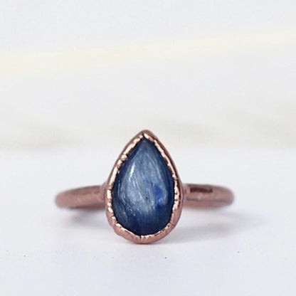 Blue Kyanite Teardrop Copper Ring, Blue Teardrop Stone Ring, Tear Ring, Teardrop Jewelry, Copper Kyanite Ring