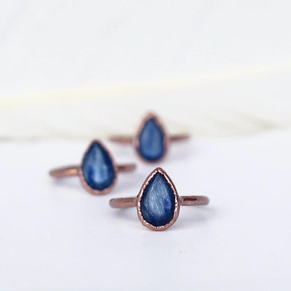 Blue Kyanite Teardrop Copper Ring, Blue Teardrop Stone Ring, Tear Ring, Teardrop Jewelry, Copper Kyanite Ring