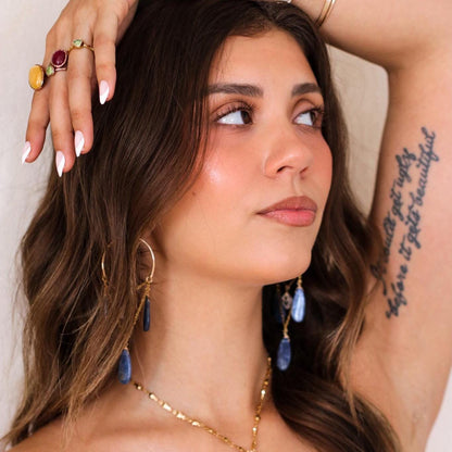 Boho Chandelier Gemstone Earrings with Kyanite and Herkimer Diamonds, Blue Wedding Jewelry, Statement Earrings, Something Blue