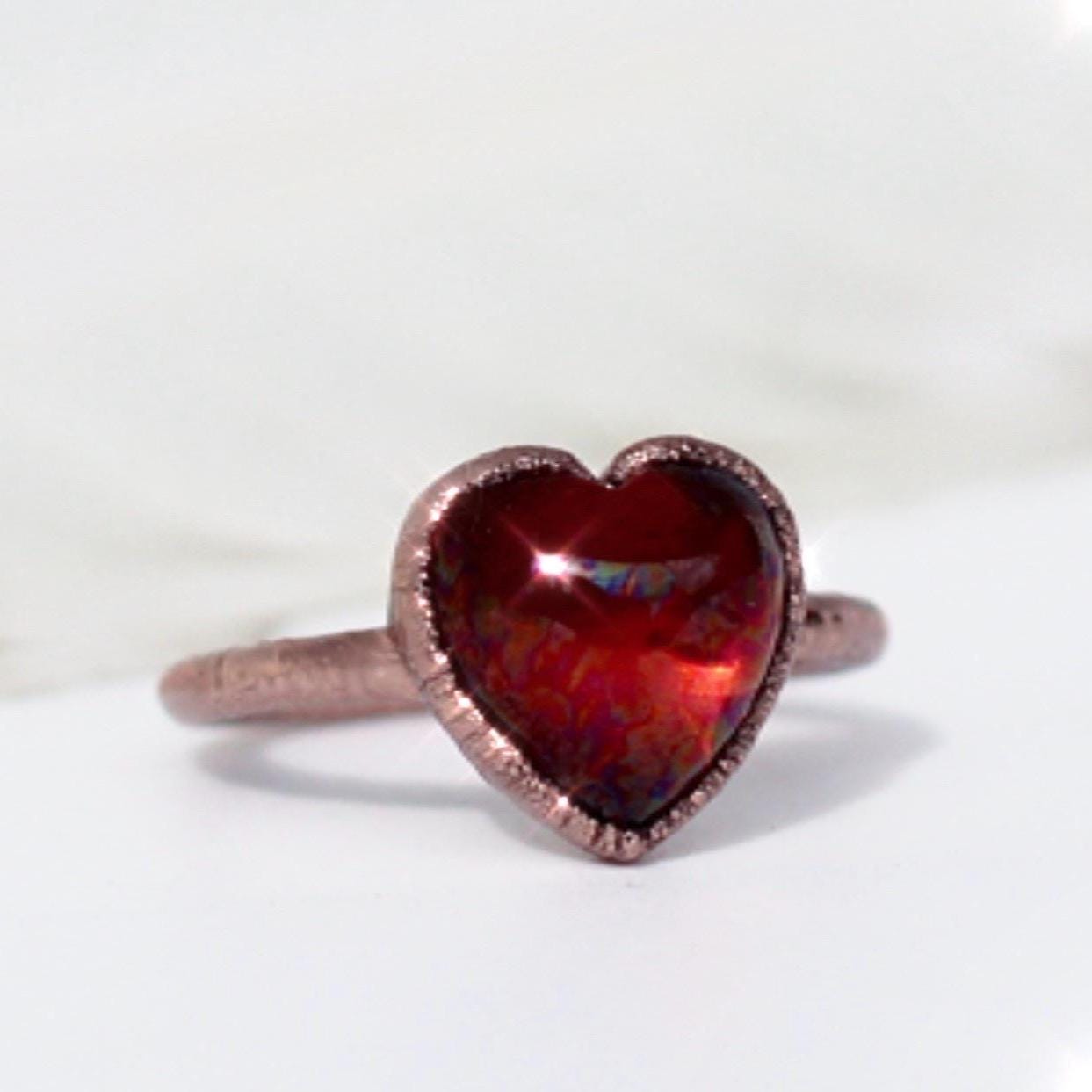 Garnet Heart Ring in Copper, Almandine Garnet Stone Ring, Deep Red Garnet Heart, Red Heart Ring, Heart Jewelry, Love Symbol Ring