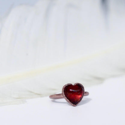 Garnet Heart Ring in Copper, Almandine Garnet Stone Ring, Deep Red Garnet Heart, Red Heart Ring, Heart Jewelry, Love Symbol Ring