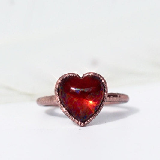 Garnet Heart Ring in Copper, Almandine Garnet Stone Ring, Deep Red Garnet Heart, Red Heart Ring, Heart Jewelry, Love Symbol Ring