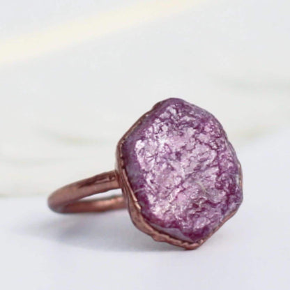 Rough Ruby Ring in Copper, Mozambique Ruby Ring, Rough Ruby Jewelry, Jully Birthstone Jewelry, July Birthday Gift