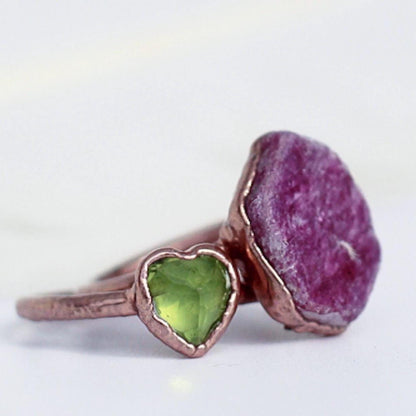 Rough Ruby Ring in Copper, Mozambique Ruby Ring, Rough Ruby Jewelry, Jully Birthstone Jewelry, July Birthday Gift