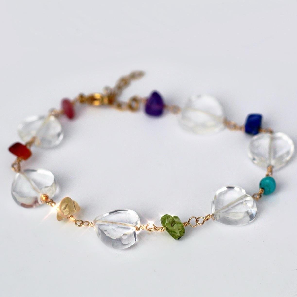 Heart Chakra Stone Bracelet, Heart Gemstone Bracelet, Chakra Gemstone Jewelry, Chakra Crystals, Crystal Gift for Her, Rainbow Jewelry