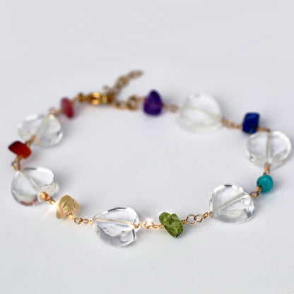 Heart Chakra Stone Bracelet, Heart Gemstone Bracelet, Chakra Gemstone Jewelry, Chakra Crystals, Crystal Gift for Her, Rainbow Jewelry