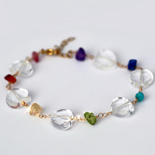 Heart Chakra Stone Bracelet, Heart Gemstone Bracelet, Chakra Gemstone Jewelry, Chakra Crystals, Crystal Gift for Her, Rainbow Jewelry