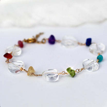 Heart Chakra Stone Bracelet, Heart Gemstone Bracelet, Chakra Gemstone Jewelry, Chakra Crystals, Crystal Gift for Her, Rainbow Jewelry