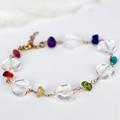 Heart Chakra Stone Bracelet, Heart Gemstone Bracelet, Chakra Gemstone Jewelry, Chakra Crystals, Crystal Gift for Her, Rainbow Jewelry