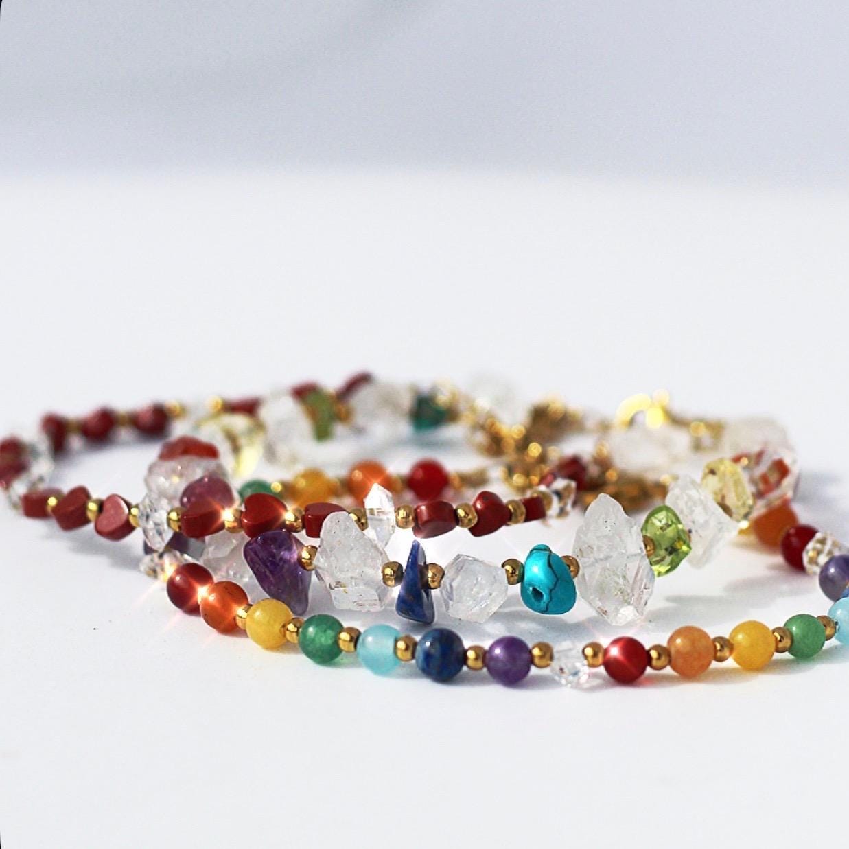 Red Heart Beaded Gemstone Bracelet, Jasper and Herkimer Diamonds, Gift for Girlfriend, Love Symbol, Heart Jewelry, Heart Chakra Bracelet