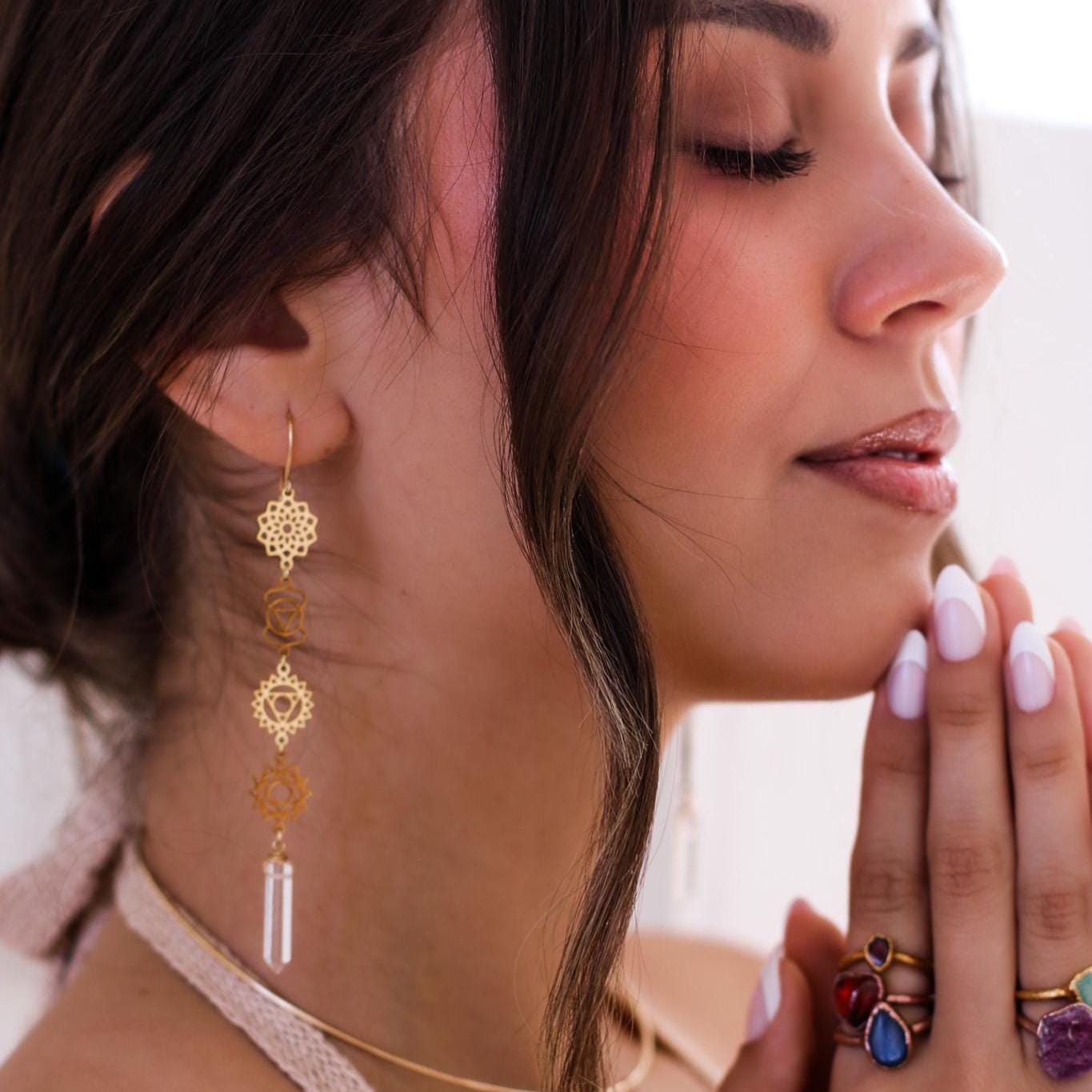 Chakra Dangle Earrings, Chakra Earrings Gold, Chakra Crystal Jewelry, Chakra Symbol Jewelry, Yoga Jewelry, Spiritual Jewelry, Chakra Healing