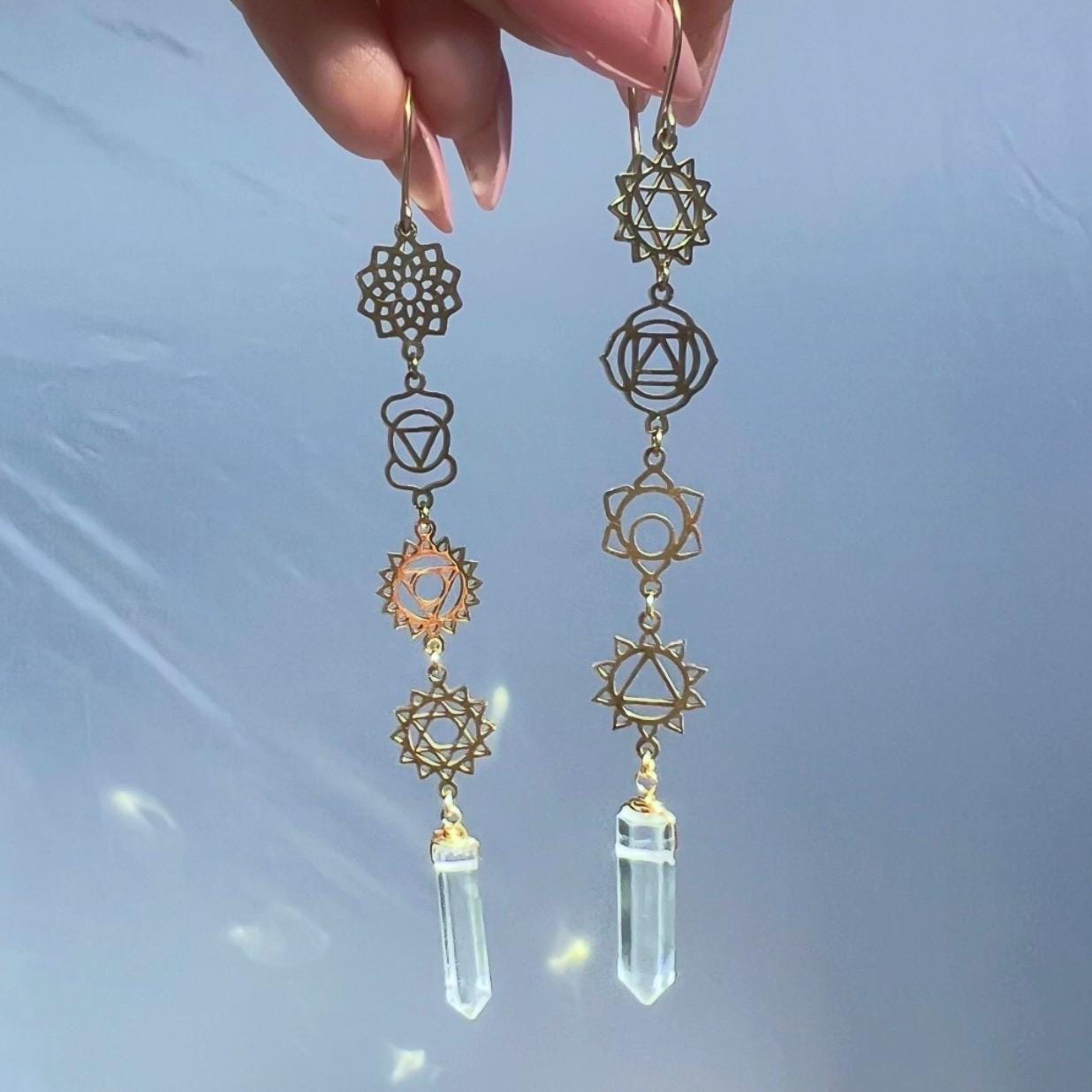 Chakra Dangle Earrings, Chakra Earrings Gold, Chakra Crystal Jewelry, Chakra Symbol Jewelry, Yoga Jewelry, Spiritual Jewelry, Chakra Healing