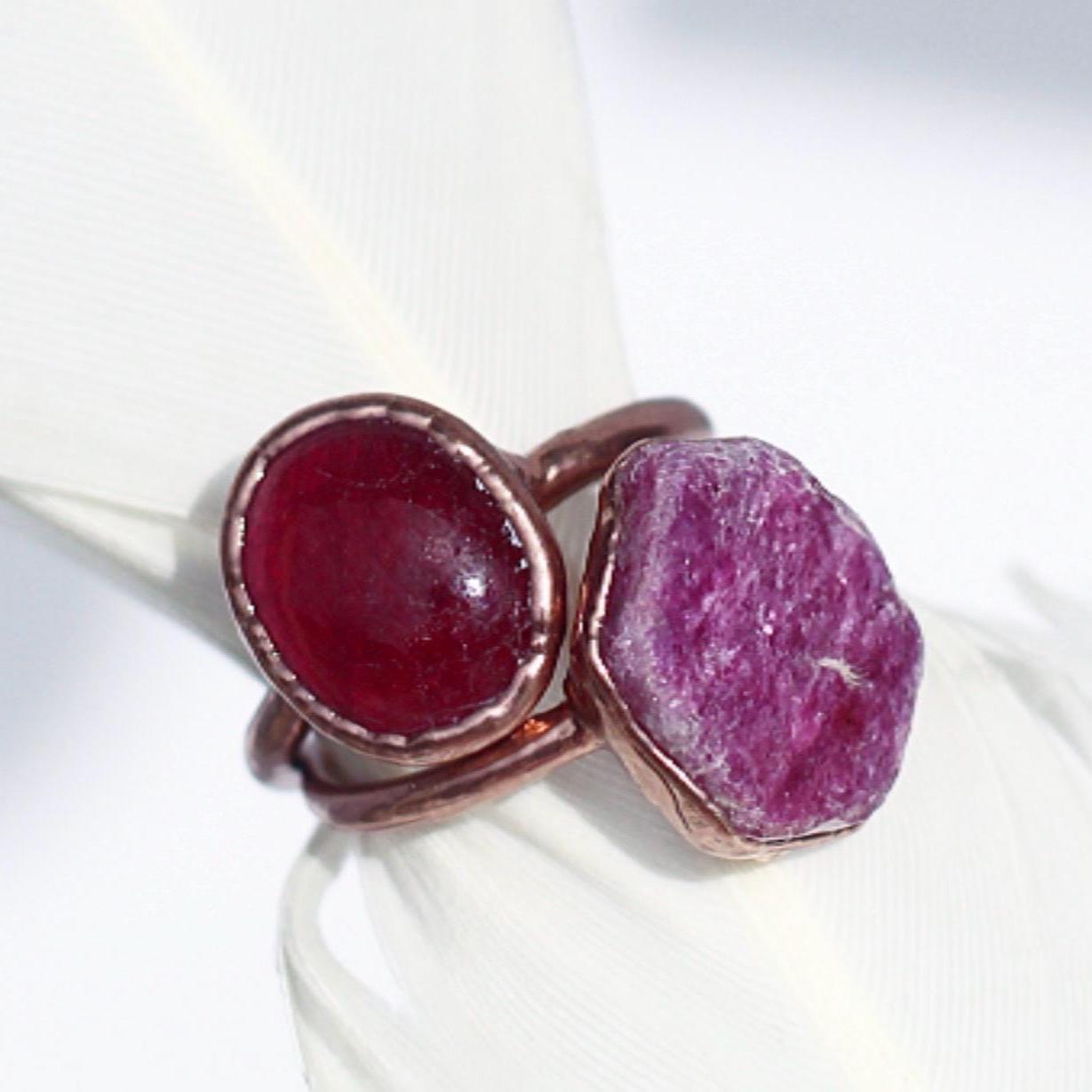 Ruby Oval Ring in Copper, July Birthstone Jewelry, Dark Pink Stone Ring, Big Ruby Stone, Polished Ruby Gemstone Ring