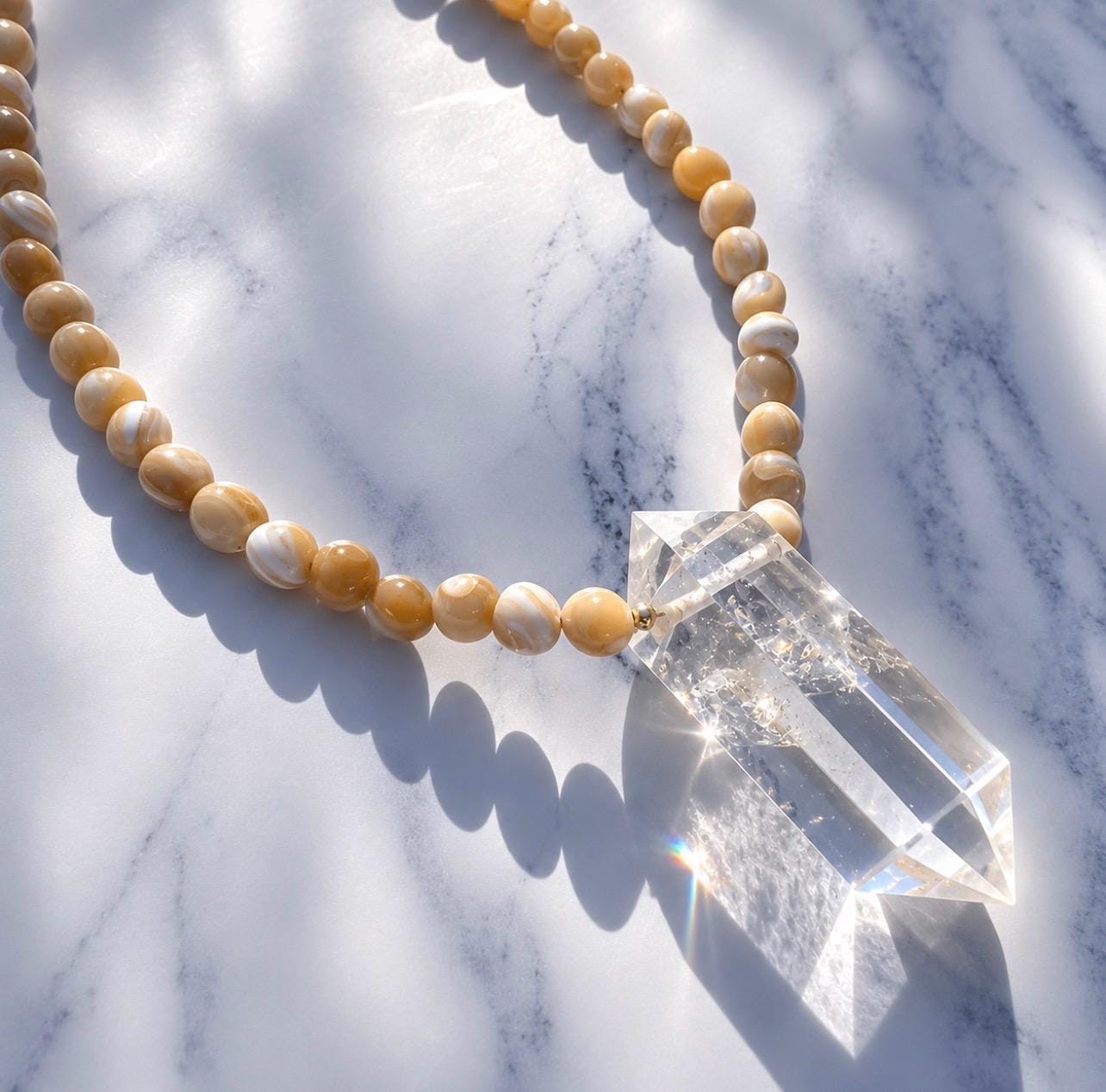 Beachy Boho Crystal Statement Necklace, Seashell and Quartz Necklace, Beachy Style Crystal Jewelry, Beach Photoshoot Jewelry, Resort Jewelry