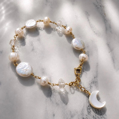 Pearl Moon Bracelet, Boho Pearl Bracelet for Women, Freshwater Baroque Pearl Jewelry, Boho Bride Bracelet