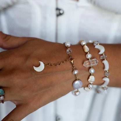 Pearl Moon Bracelet, Boho Pearl Bracelet for Women, Freshwater Baroque Pearl Jewelry, Boho Bride Bracelet