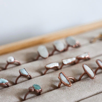 Biwa Pearl Ring in Copper, Organic Style Pearl Jewelry, June Birthstone Ring, Vertical Set Pearl Ring, Raw Pearl Jewelry, Freshwater Pearl