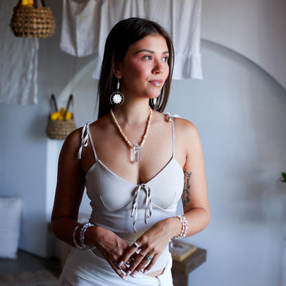 Beachy Boho Crystal Statement Necklace, Seashell and Quartz Necklace, Beachy Style Crystal Jewelry, Beach Photoshoot Jewelry, Resort Jewelry
