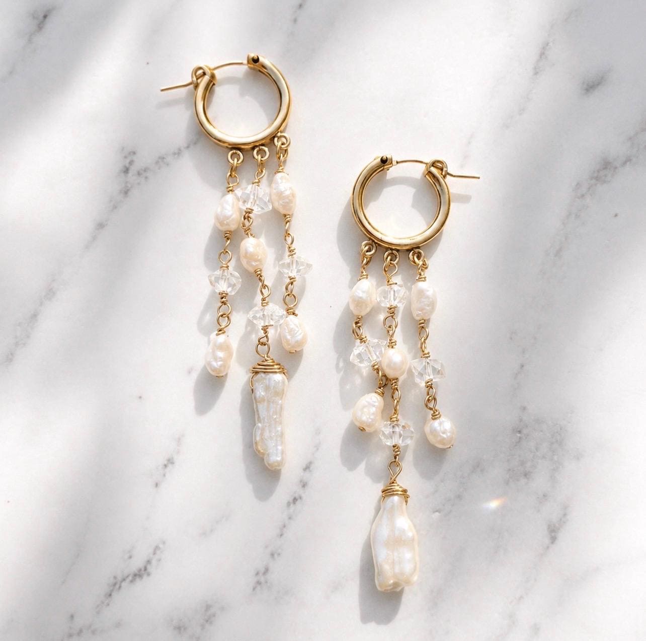 Pearl Fringe Earrings, Pearl Huggie Earrings, Pearl Drop Tassel Earrings, Freshwater Pearl Cascade Earrings, Boho Bride Earrings