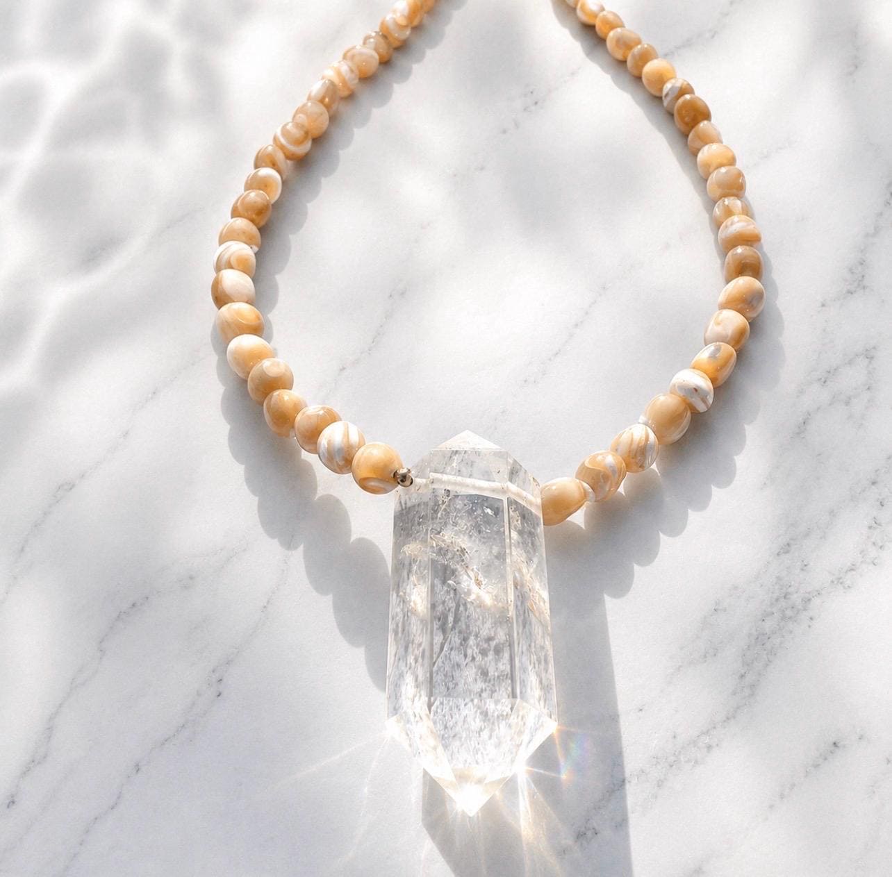 Beachy Boho Crystal Statement Necklace, Seashell and Quartz Necklace, Beachy Style Crystal Jewelry, Beach Photoshoot Jewelry, Resort Jewelry