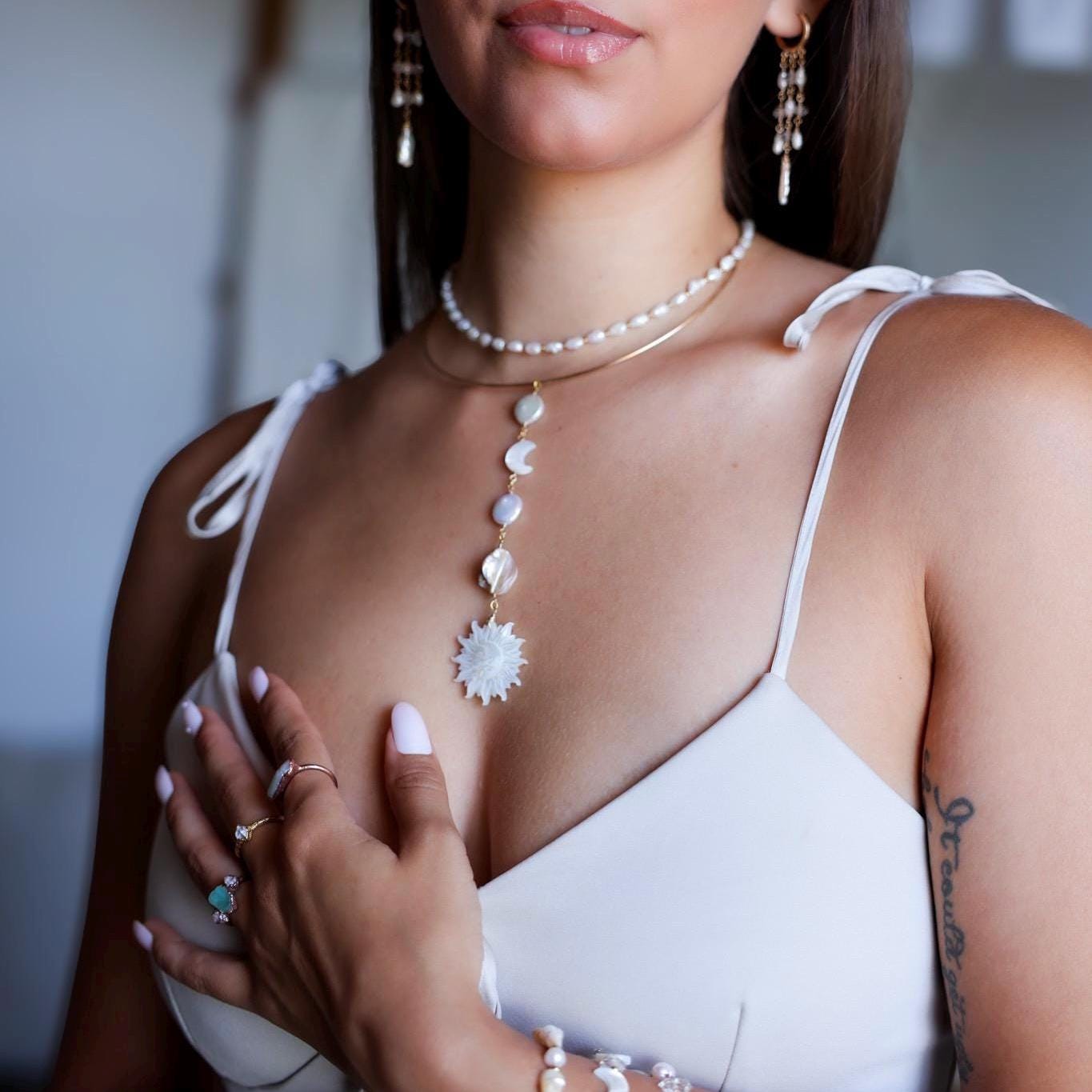 Pearl Fringe Earrings, Pearl Huggie Earrings, Pearl Drop Tassel Earrings, Freshwater Pearl Cascade Earrings, Boho Bride Earrings