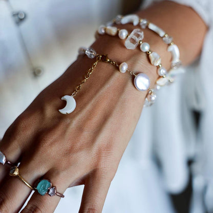 Pearl Moon Bracelet, Boho Pearl Bracelet for Women, Freshwater Baroque Pearl Jewelry, Boho Bride Bracelet