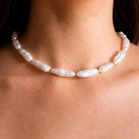 Large Biwa Pearl Choker, Stick Pearl Necklace, Freshwater Pearl Jewelry, Genuine Pearls, Pearl Layering Choker, Wedding Jewelry, Real Pearls
