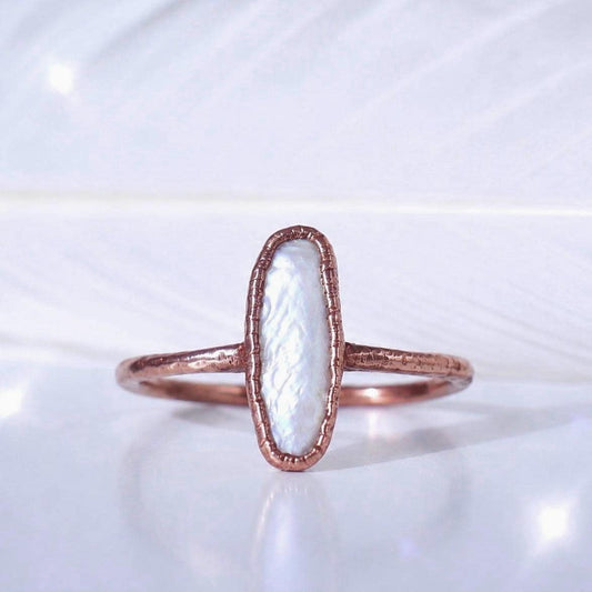 Biwa Pearl Ring in Copper, Organic Style Pearl Jewelry, June Birthstone Ring, Vertical Set Pearl Ring, Raw Pearl Jewelry, Freshwater Pearl