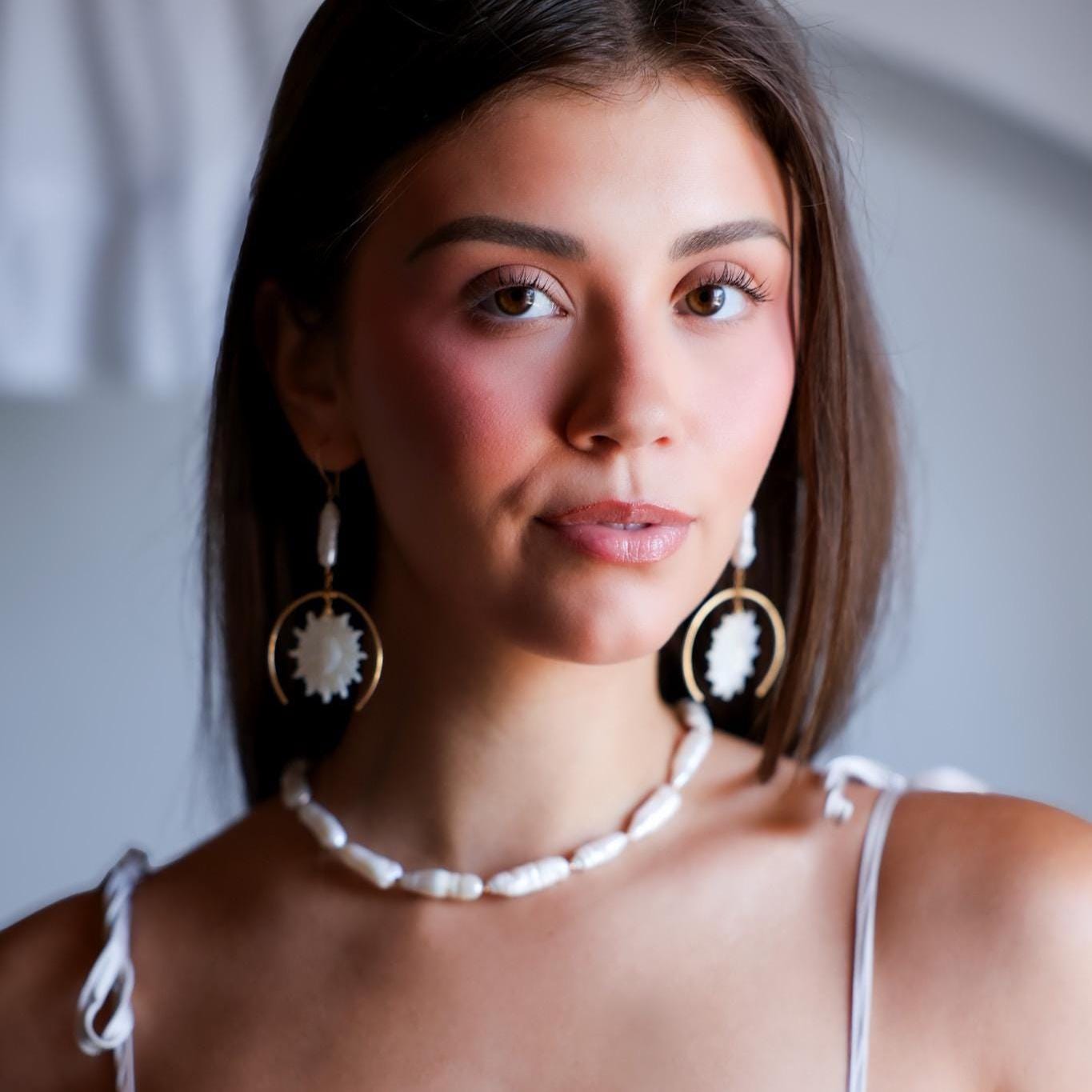 Sun and Moon Face Mother of Pearl Earrings, Sun Face Jewelry, Gold Filled Sun Earrings, Moon and Sun Earrings, Mother of Pearl Sun Earrings