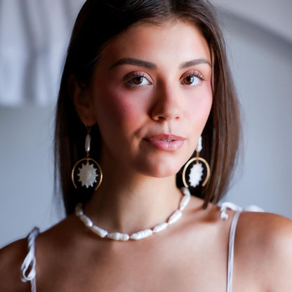 Sun and Moon Face Mother of Pearl Earrings, Sun Face Jewelry, Gold Filled Sun Earrings, Moon and Sun Earrings, Mother of Pearl Sun Earrings