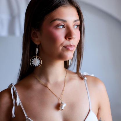 Sun and Moon Face Mother of Pearl Earrings, Sun Face Jewelry, Gold Filled Sun Earrings, Moon and Sun Earrings, Mother of Pearl Sun Earrings