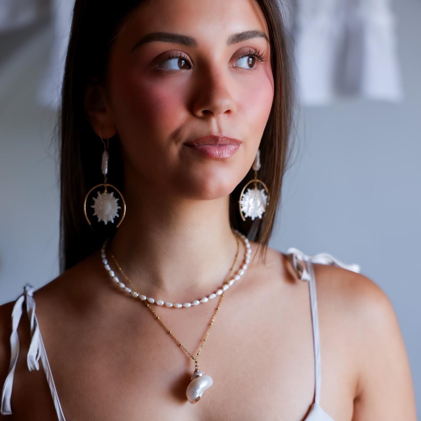 Sun and Moon Face Mother of Pearl Earrings, Sun Face Jewelry, Gold Filled Sun Earrings, Moon and Sun Earrings, Mother of Pearl Sun Earrings