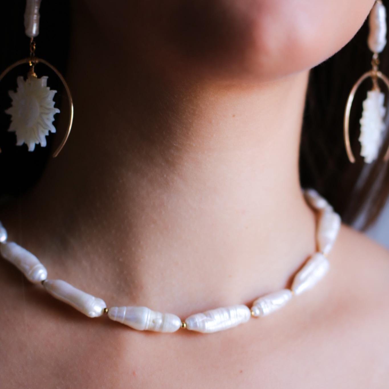 Large Biwa Pearl Choker, Stick Pearl Necklace, Freshwater Pearl Jewelry, Genuine Pearls, Pearl Layering Choker, Wedding Jewelry, Real Pearls