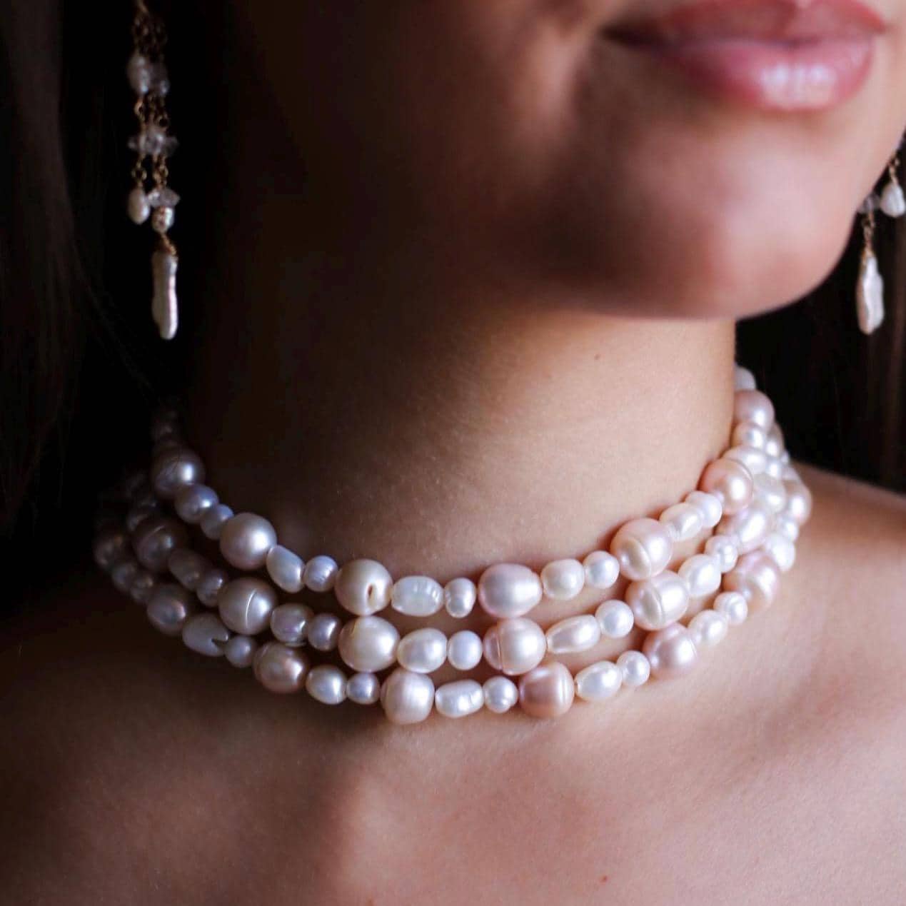 Pearl Wrap Choker, Triple Wrap Statement Choker, Convertible Wrap Pearl Necklace, Multi Wrap Freshwater Pearl Layering Necklace