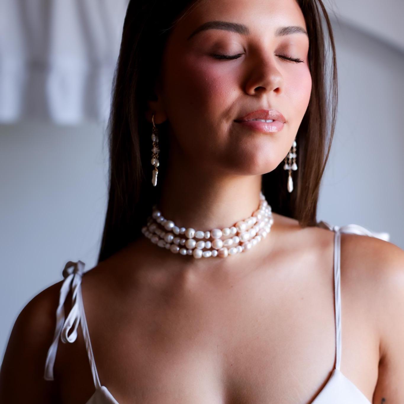Pearl Wrap Choker, Triple Wrap Statement Choker, Convertible Wrap Pearl Necklace, Multi Wrap Freshwater Pearl Layering Necklace
