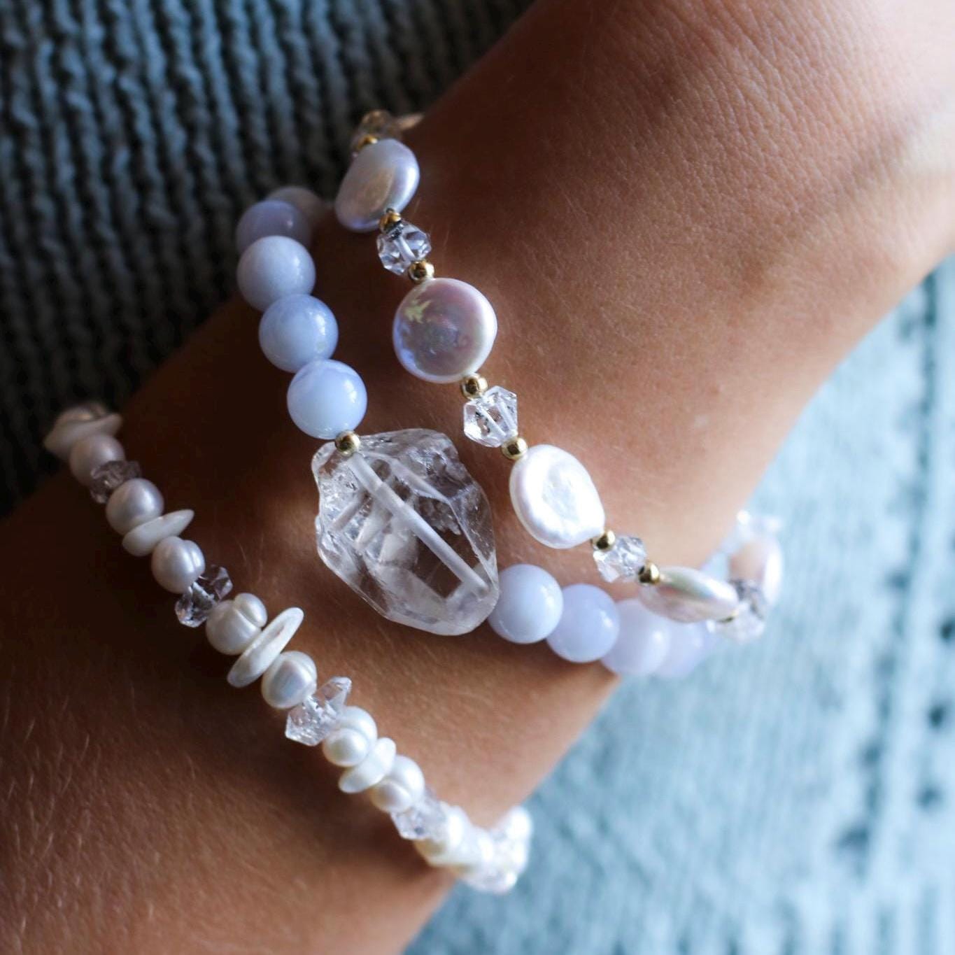Pearl and Crystal Confetti Bracelet, Whimsical Pearl Bracelet, Boho Crystal Bracelet, Pearl Stacking Bracelet, Wedding Bracelet