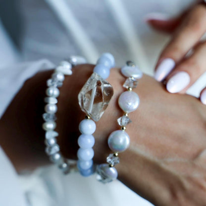 Pearl and Crystal Confetti Bracelet, Whimsical Pearl Bracelet, Boho Crystal Bracelet, Pearl Stacking Bracelet, Wedding Bracelet