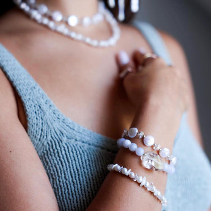 Pearl and Crystal Confetti Bracelet, Whimsical Pearl Bracelet, Boho Crystal Bracelet, Pearl Stacking Bracelet, Wedding Bracelet