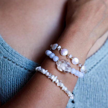 Pearl and Crystal Confetti Bracelet, Whimsical Pearl Bracelet, Boho Crystal Bracelet, Pearl Stacking Bracelet, Wedding Bracelet