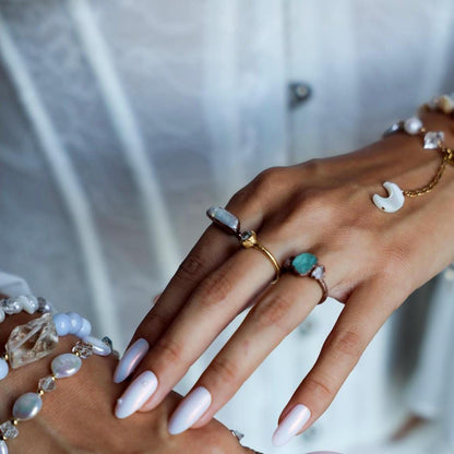Apatite & Herkimer Diamond Ring in Copper, Aqua Stone Wedding Ring, Alternative Engagement Ring, Blue Apatite Jewelry, Boho Gemstone Ring