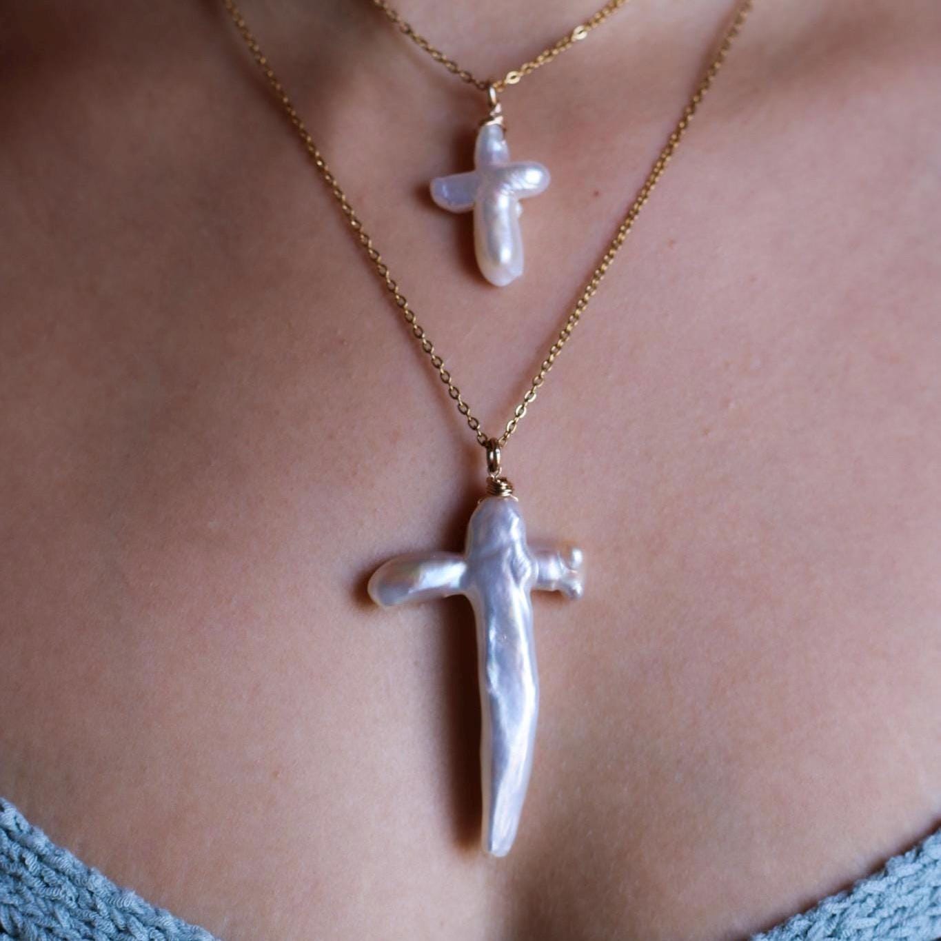 Pearl Cross Necklace, Genuine Freshwater Pearl Pendant, Pearl Cross Jewelry, Real Pearl Necklace, Women's Cross, Baptism Gift