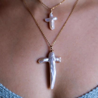 Pearl Cross Necklace, Genuine Freshwater Pearl Pendant, Pearl Cross Jewelry, Real Pearl Necklace, Women's Cross, Baptism Gift