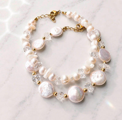Pearl and Crystal Confetti Bracelet, Whimsical Pearl Bracelet, Boho Crystal Bracelet, Pearl Stacking Bracelet, Wedding Bracelet